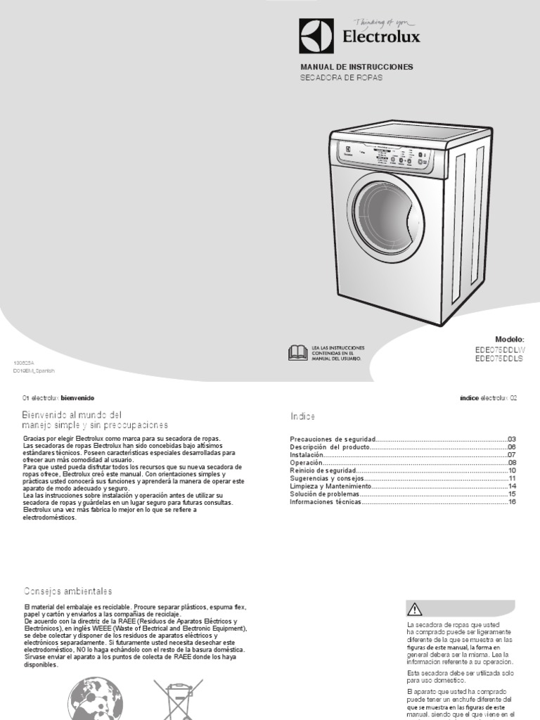 pueblo Destino preferir Manual Ede075ddlw PDF | PDF | Secadora de ropa | Residuos