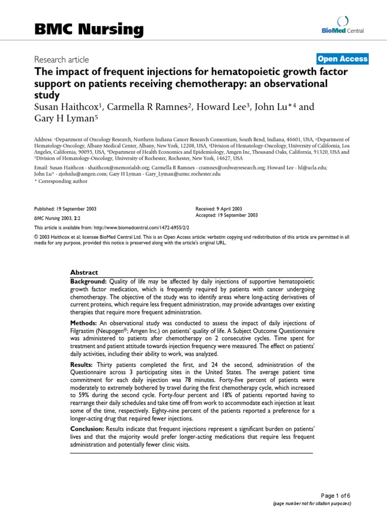 The Impact of Frequent Injections For Hematopoietic Growth Factor ...