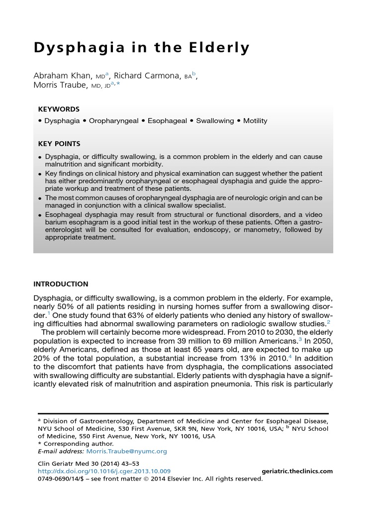 Dysphagia In The Elderly Pdf Pdf Esophagus Gastroenterology