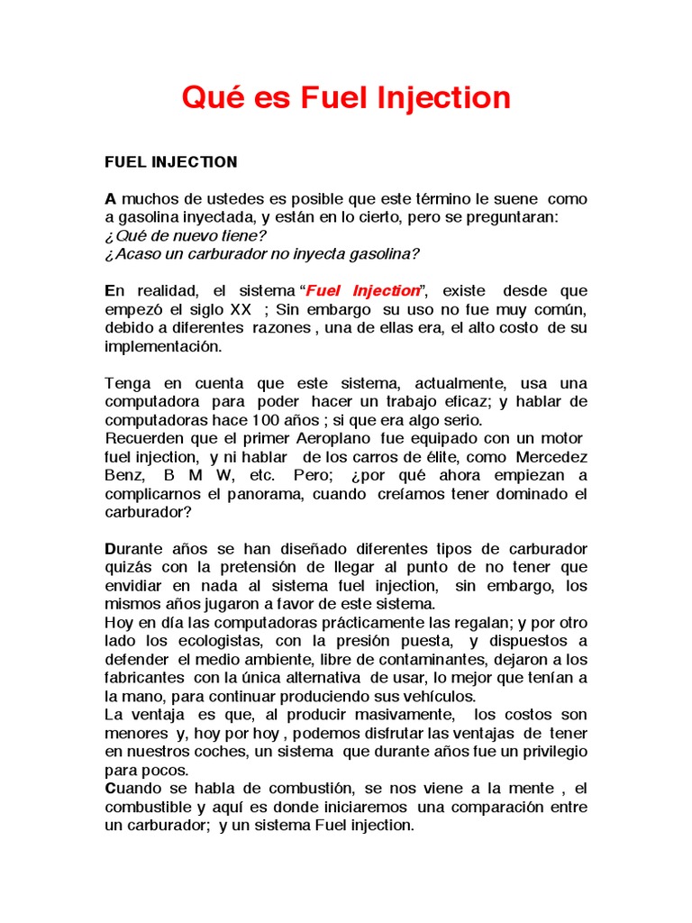 Qué Es Fuel Injection PDF Carburador Ingeniería mecánica