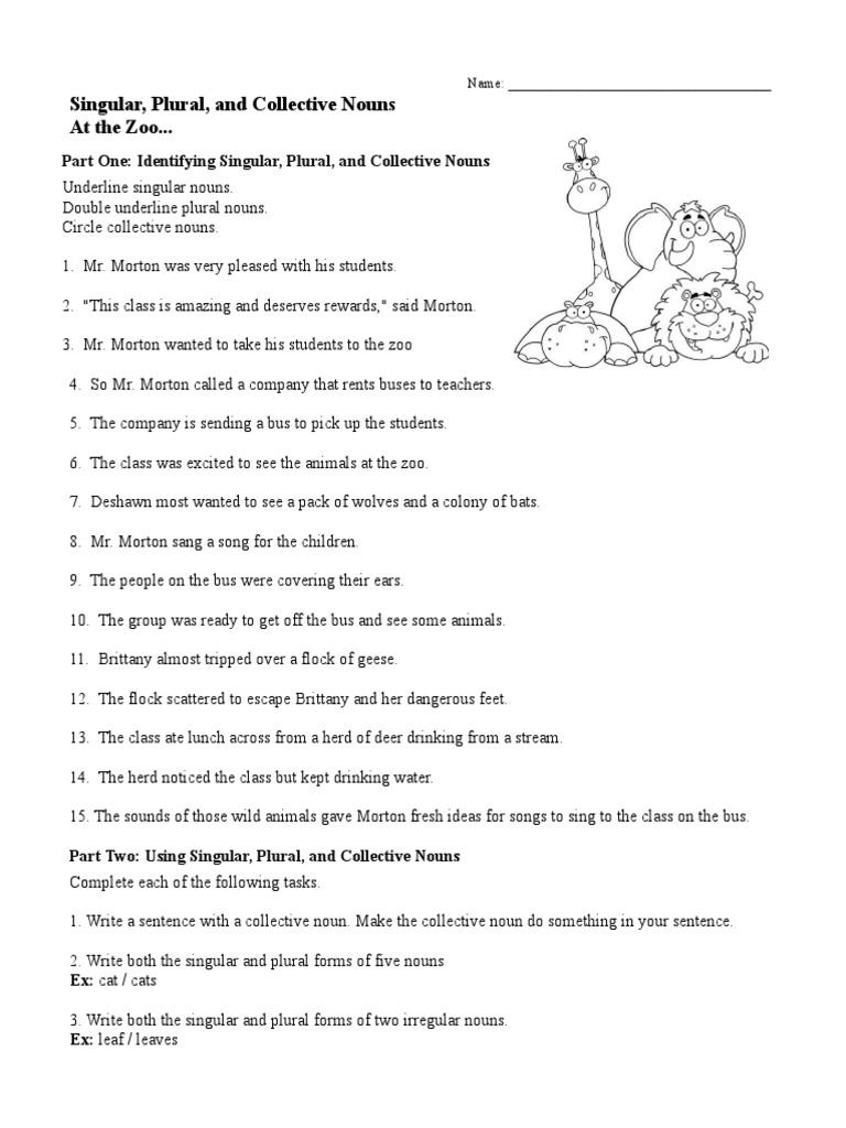 singular plural and collective nouns worksheet 01 pdf