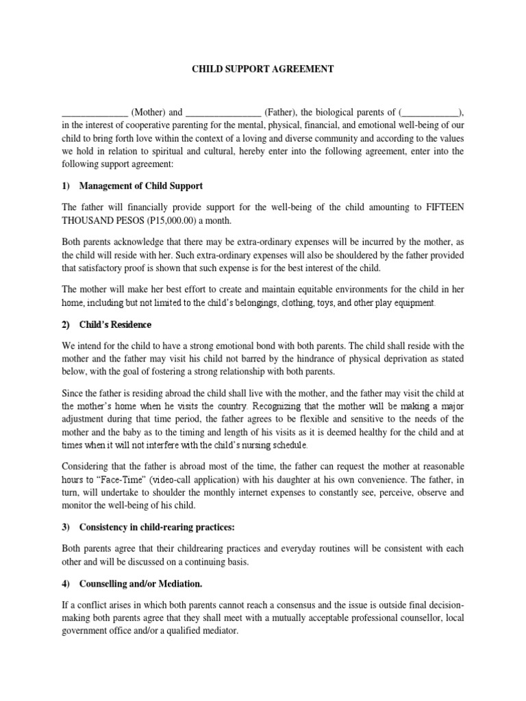 Child Support Agreement | PDF | Mediation | Child Support