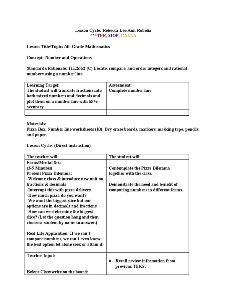 6th Grade Lesson Plans Lesson Plan 6th Grade | PDF