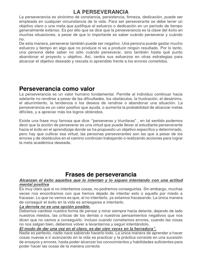 Valor de la Perseverancia en Niños | PDF | Aprendizaje | Cognición