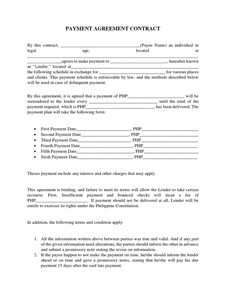 Payment Agreement Terms | PDF | Payments | Promissory Note