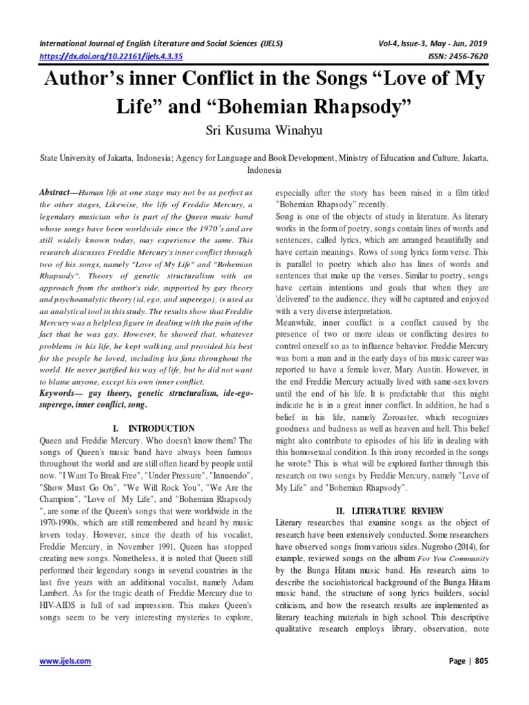 Author S Inner Conflict In The Songs Love Of My Life And Bohemian Rhapsody Id Psychoanalysis