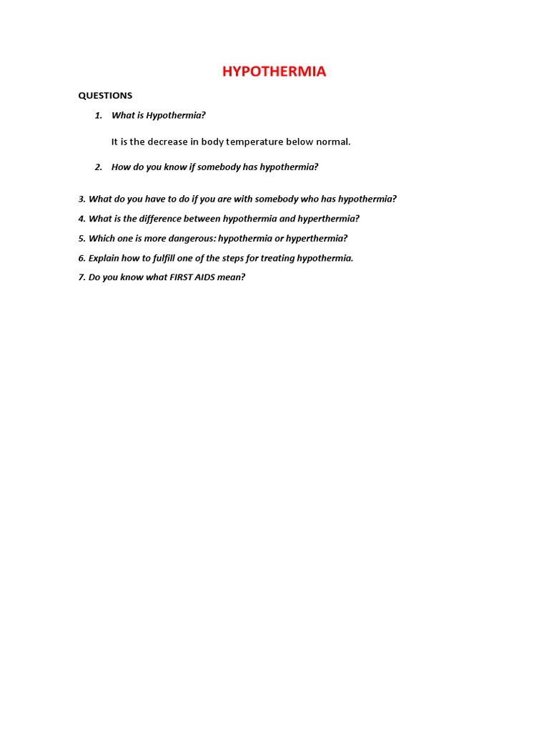 Hypothermia Questions PDF