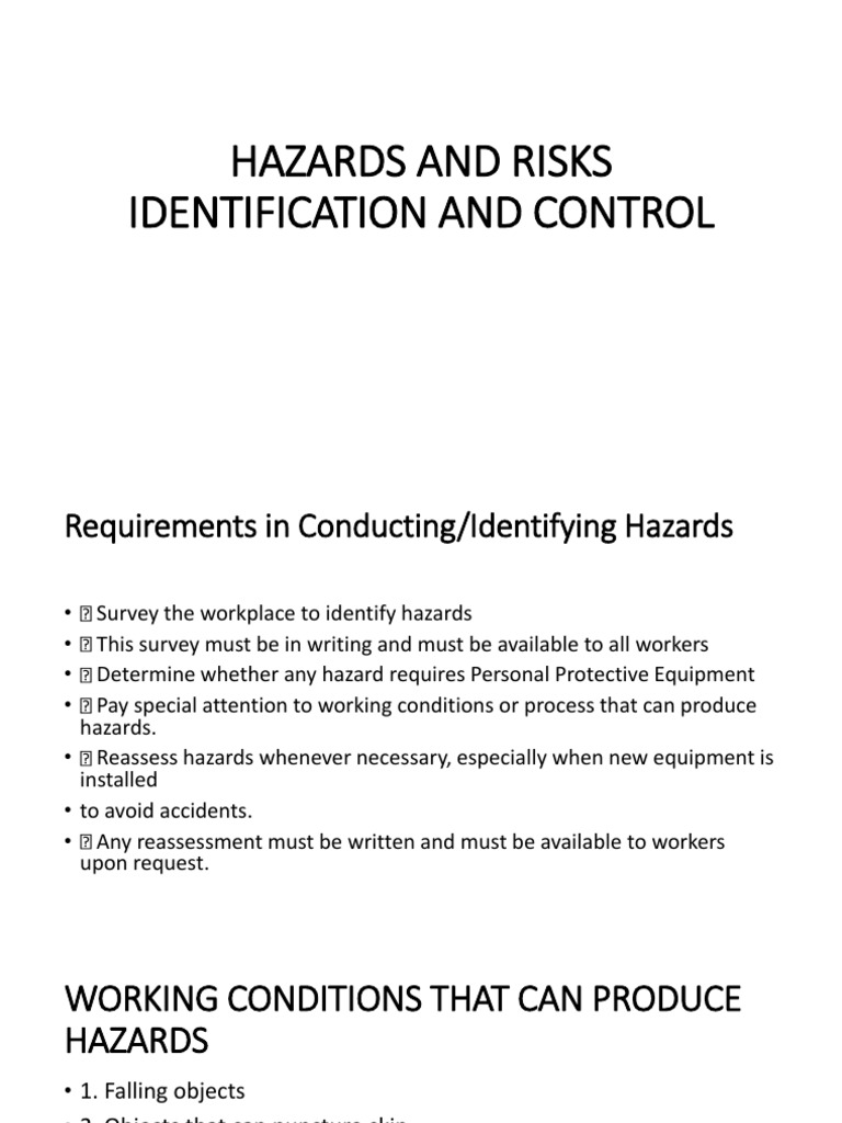 Hazards And Risks Identification And Control Pdf Personal