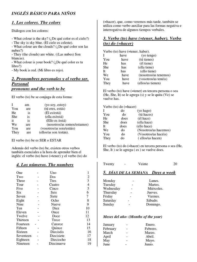 Ejercicios de Inglés Básico para Niños | PDF | Verbo | Sintaxis