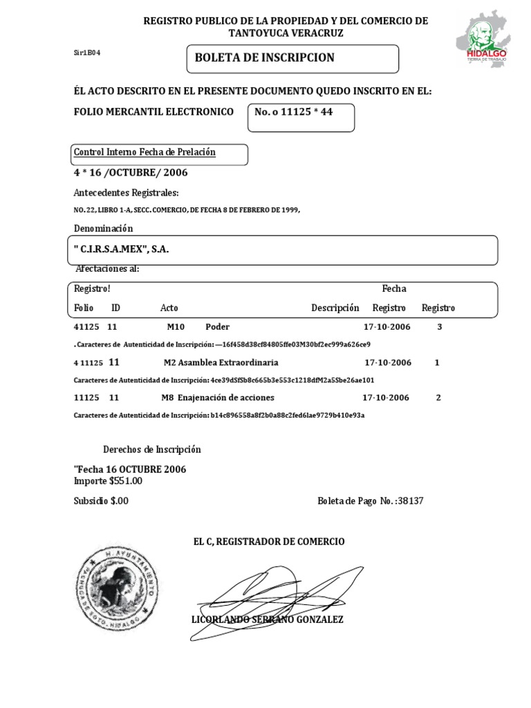 Presentacion Ante El Registro Publico de