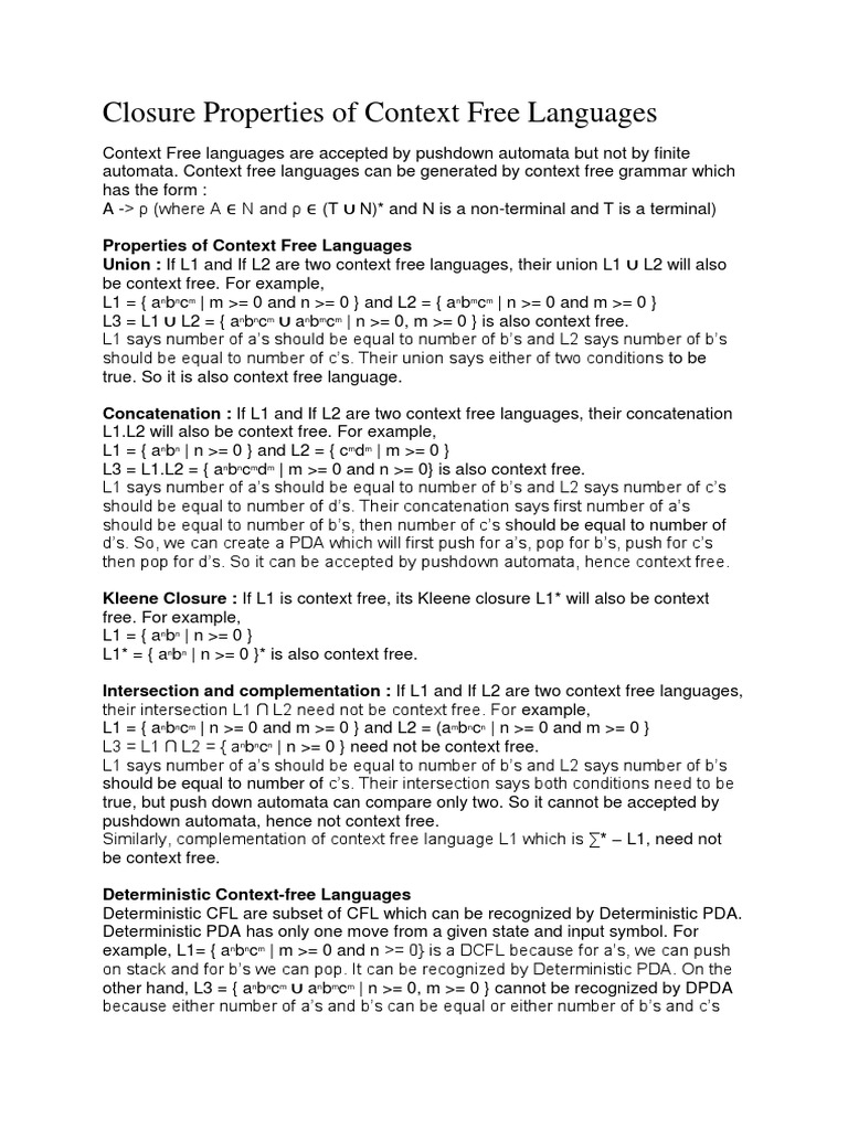 Closure Properties of Context-Free Languages | PDF | Theory Of ...