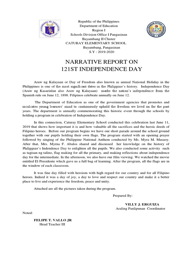 Independence Day Narrative Pdf Philippines Learning