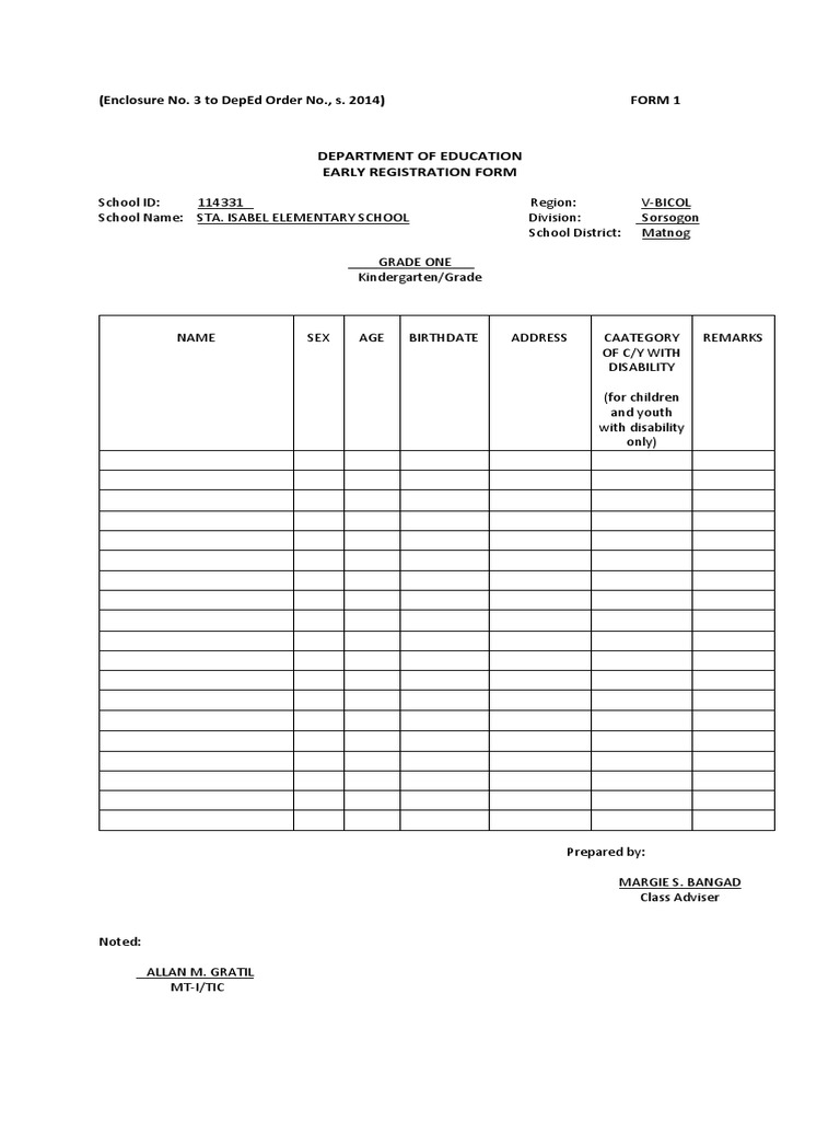Early Registration Form