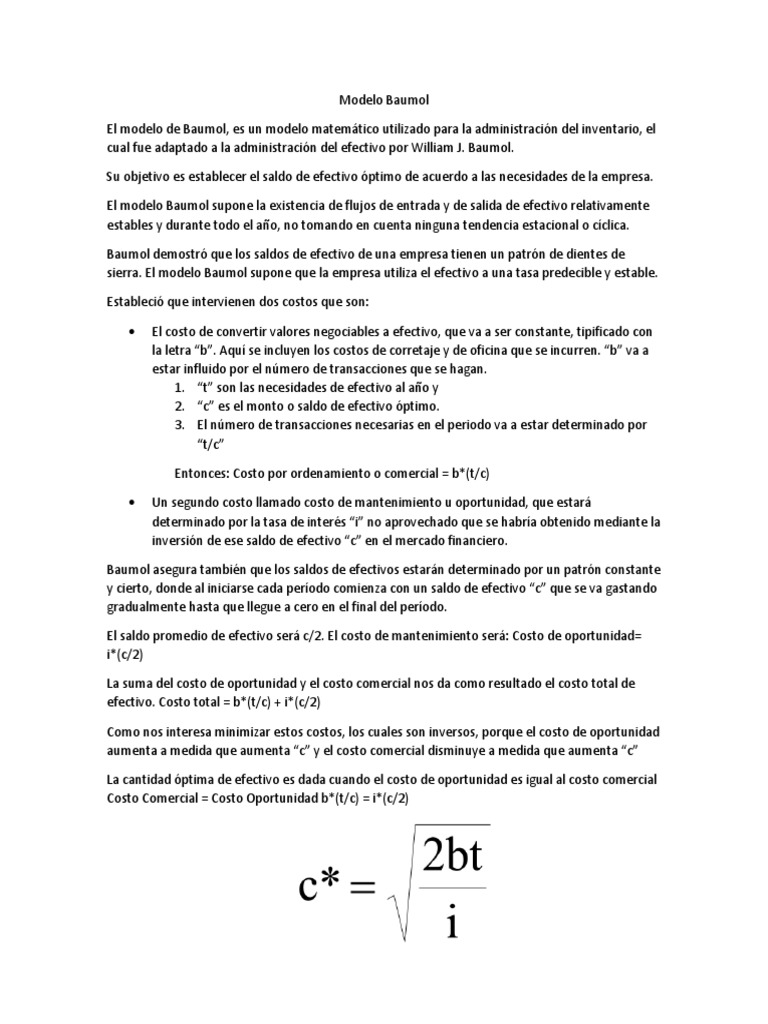 Modelo Baumol | PDF | Tasas de interés | Costo de oportunidad