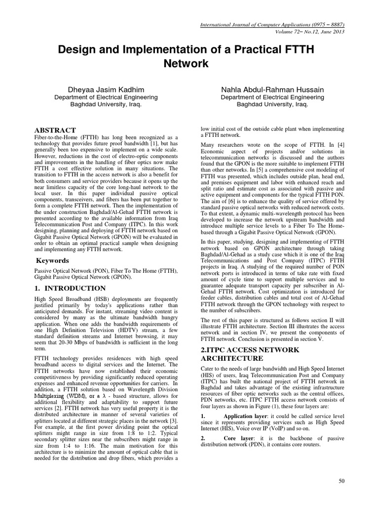 Design and Implementation of A Practical FTTH Network PDF | PDF | Fiber
