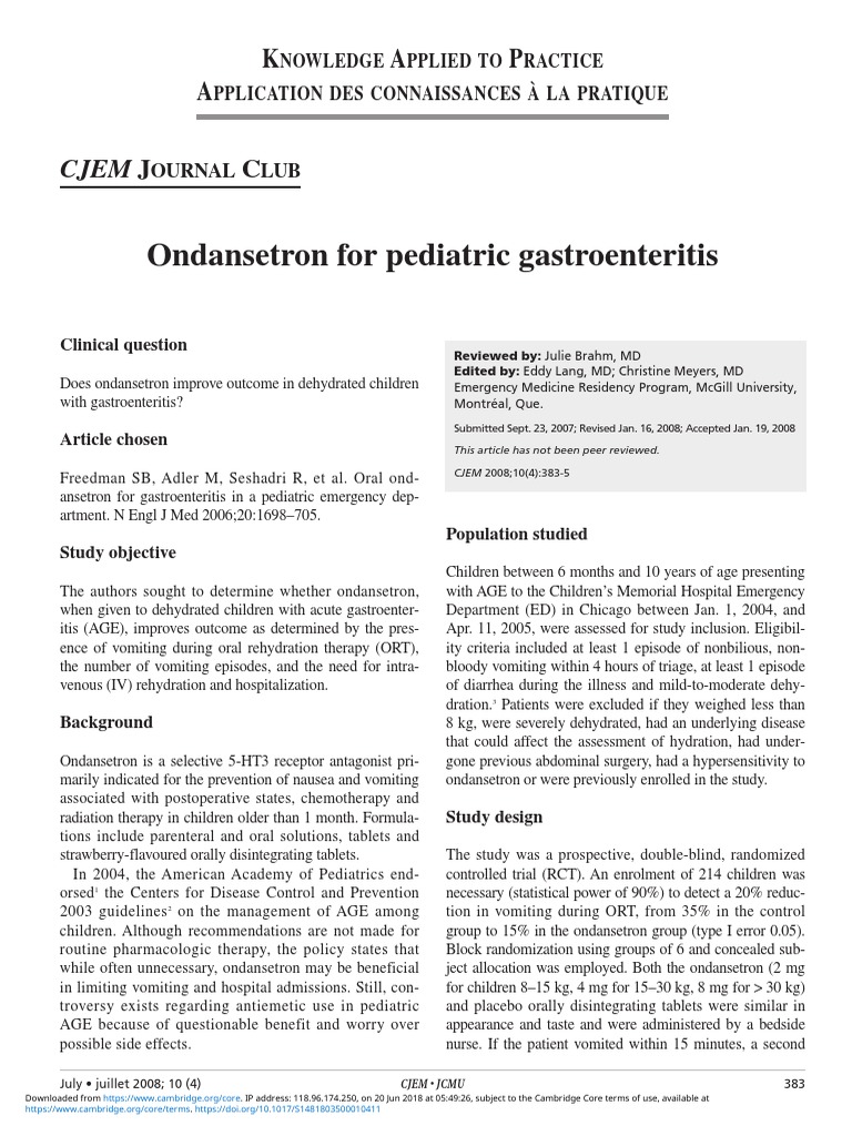 Ondansetron For Pediatric Gastroenteritis PDF Clinical Trial