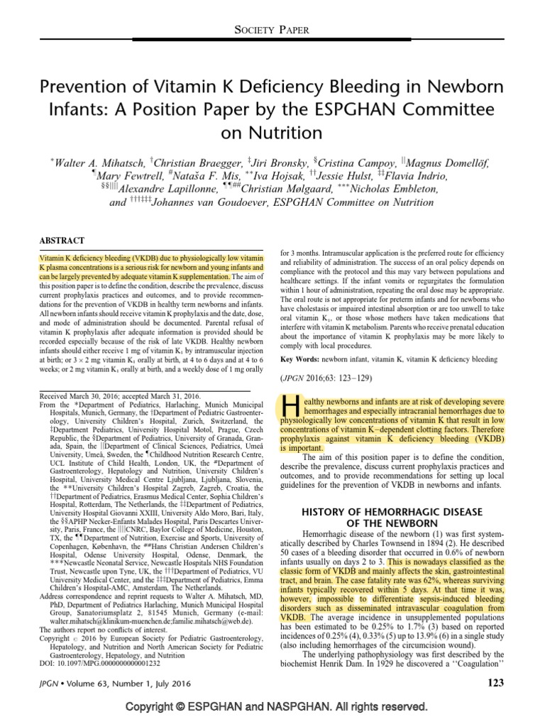 Prevention of Vitamin K Deficiency Bleeding In.26 PDF PDF