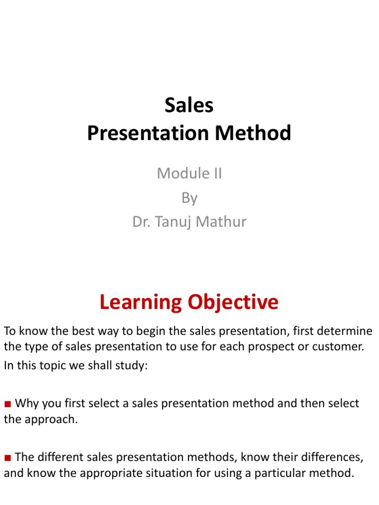 Sales Presentation MethodModule II PDF Sales Business
