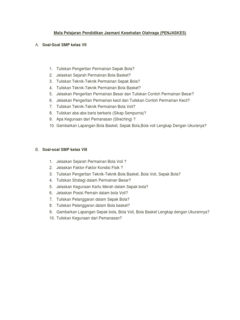 Mata Pelajaran Pendidikan Jasmani Kesehatan Olahraga