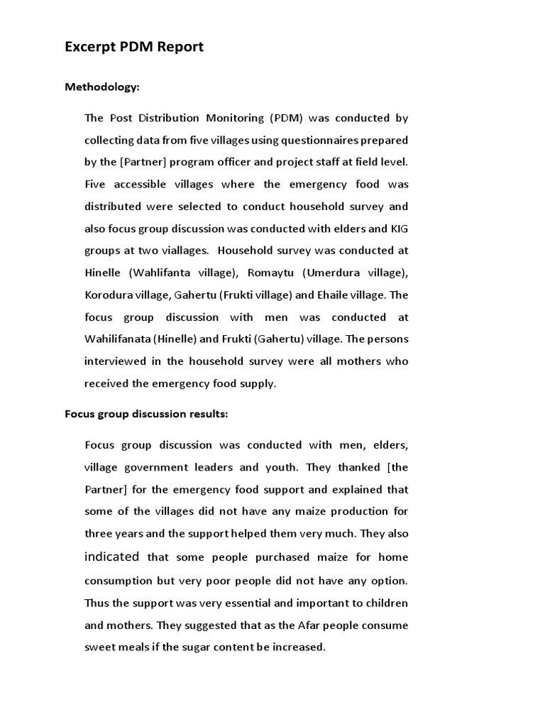 Post Distribution Monitoring Report Summary | PDF | Social Science