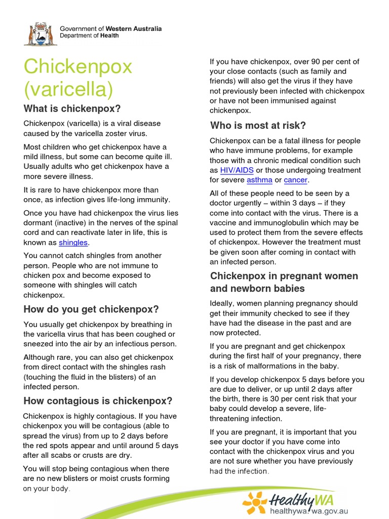 Chickenpox Info Sheet 20151221 | PDF | Animal Virology | Medical