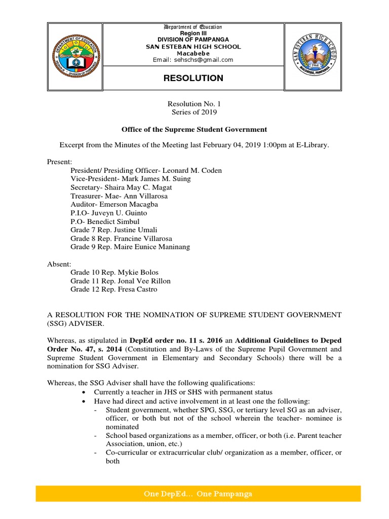 Resolution: Office of The Supreme Student Government | Download Free ...
