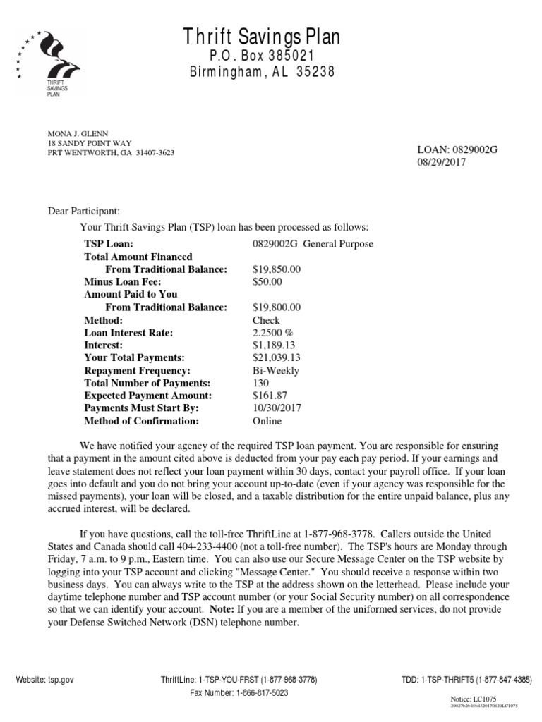 TSP Loan Details PDF Loans Financial Services