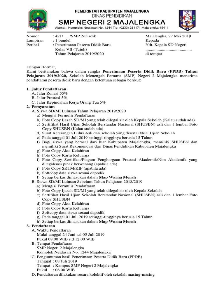 Surat Pemberitahuan Ppdb