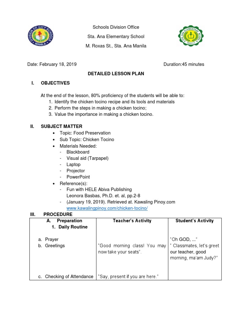 Detailed Lesson Plan Cooking | PDF | Food Preservation | Foods