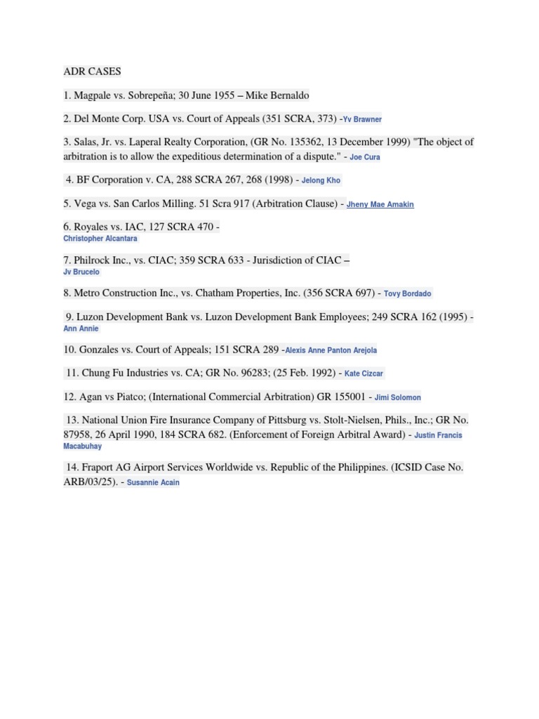 Key ADR Case Summaries and Insights | PDF