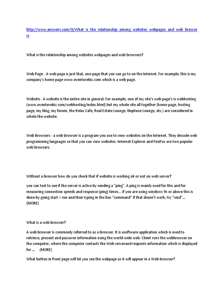 Web Page, Website, and Browser Explained | PDF | Web Page | Internet ...