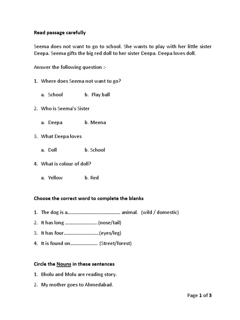 English Language Exercises for Kids | PDF
