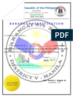 Barangay Certification: Republic of The Philippines