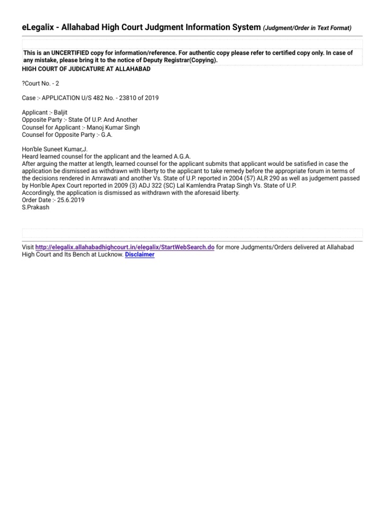 Elegalix - Allahabad High Court Judgment Information System: (Judgment ...