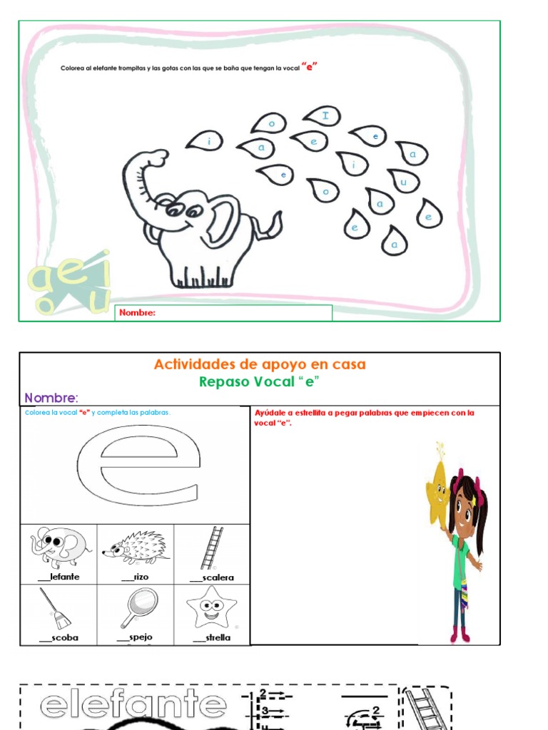 Actividades de la Vocal E para Preescolar | PDF