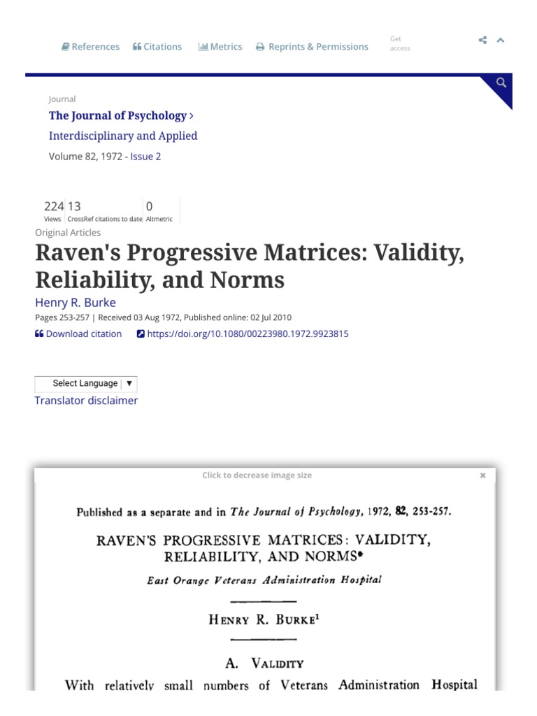 Raven's Progressive Matrices - Validity, Reliability, and Norms - The ...