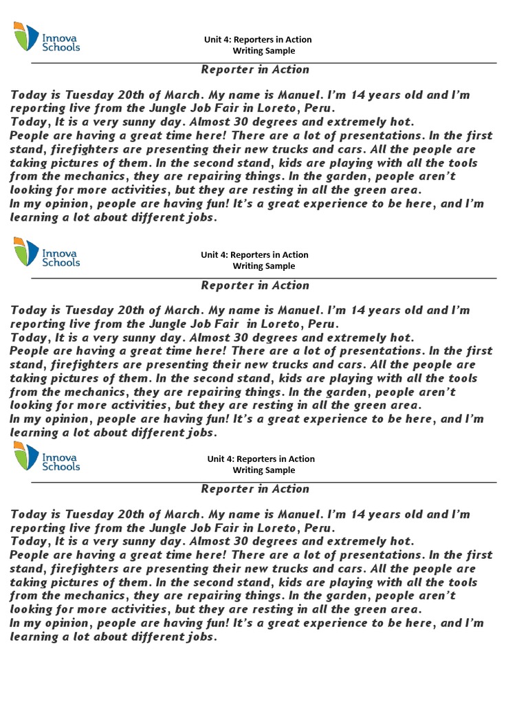 Unit 4: Reporters in Action Writing Sample | PDF