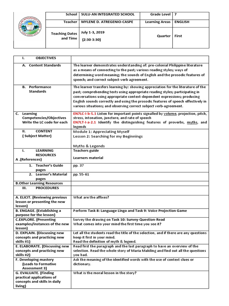 Grade 7 English Daily Lesson Log | PDF | Neuropsychological Assessment ...