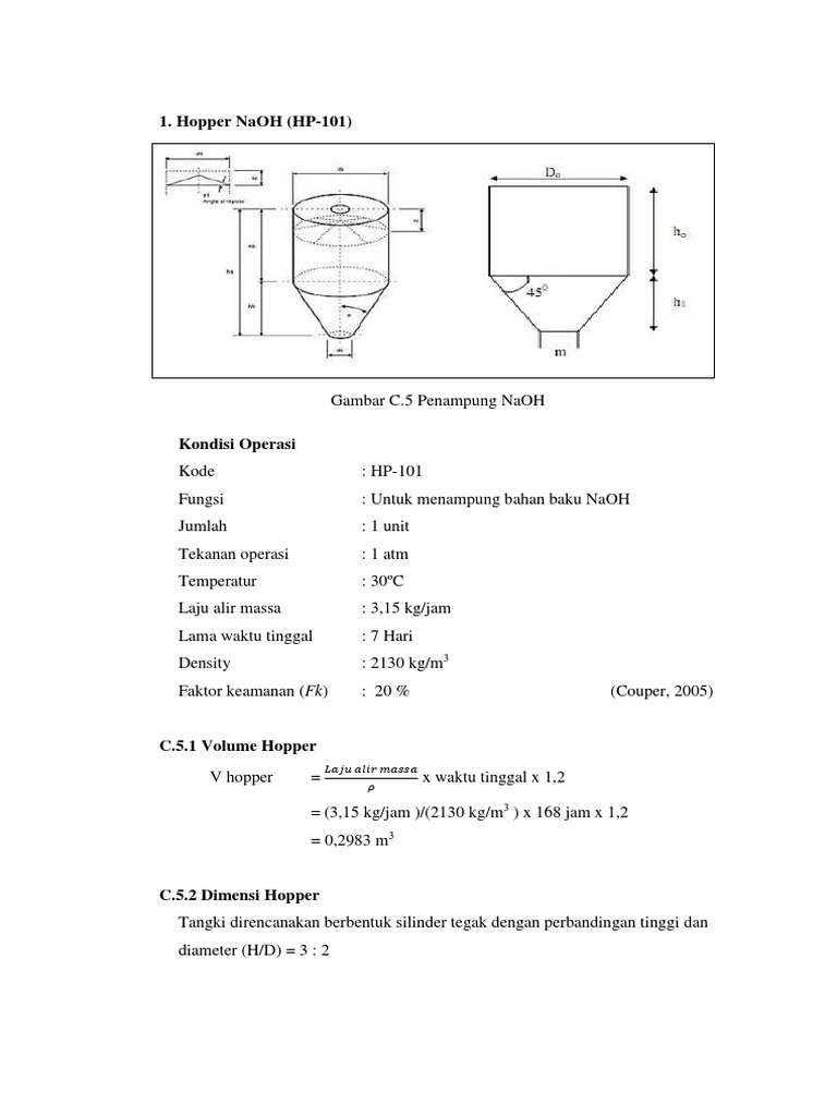 Hopper Design Specifications and Calculations | PDF