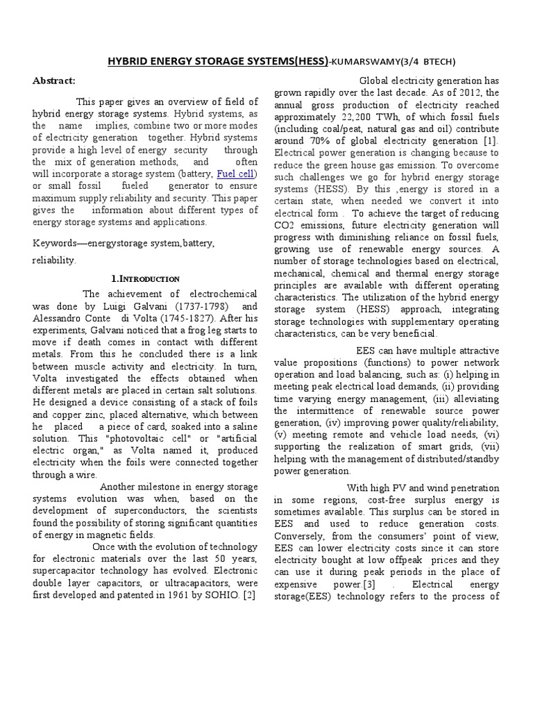 Overview of Hybrid Energy Storage Systems | PDF | Rechargeable Battery ...