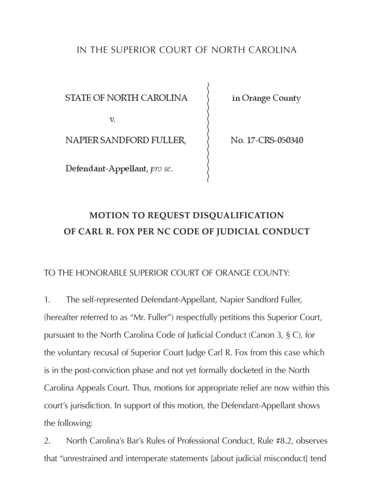 Motion to Disqualify Judge Carl Fox | PDF | Americans With Disabilities ...