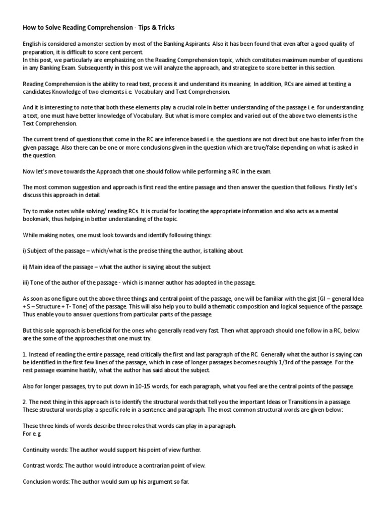 How To Solve Reading Comprehension | Download Free PDF | Reading ...