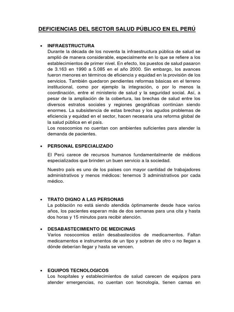 Deficiencias Del Sector Salud Público en El Perú | PDF | Hospital | Perú