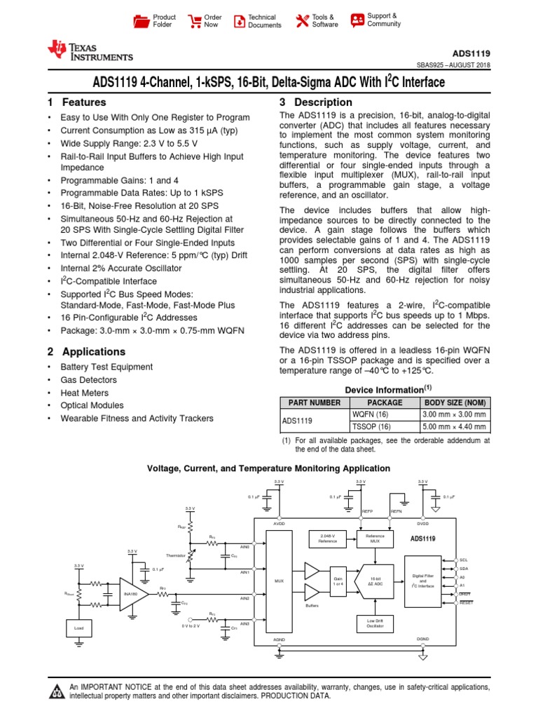 Ads1119 PDF | PDF | Analog To Digital Converter | Electrostatic Discharge