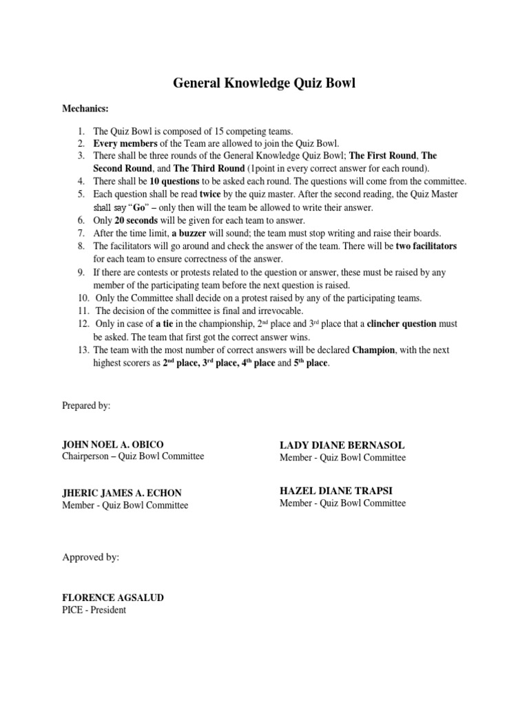 General Knowledge Quiz Bowl Mechanics | PDF