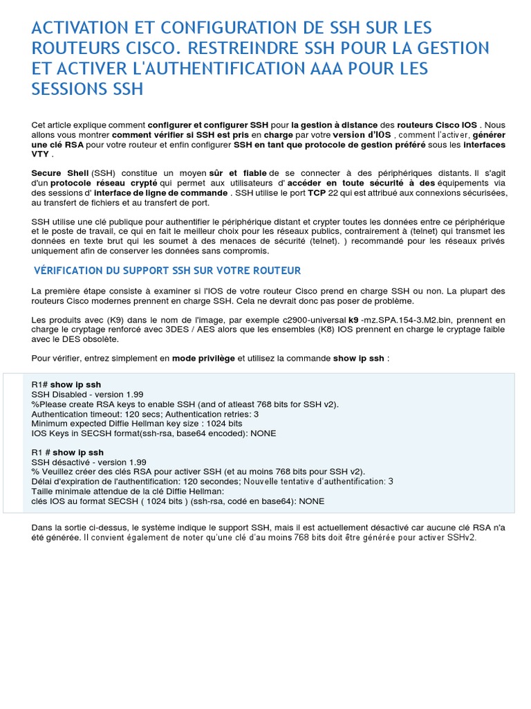 Configuration SSH sur Routeurs Cisco | PDF | Enveloppe de protection ...