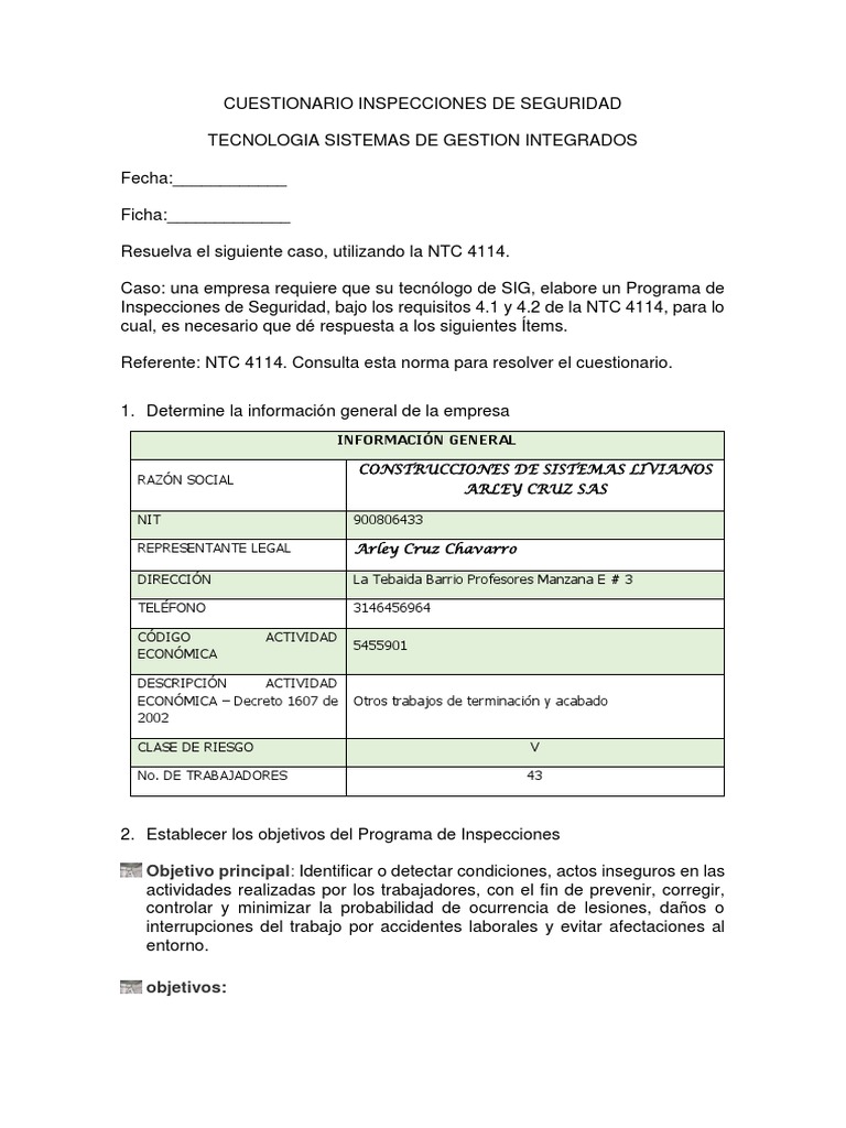 Programa de Inspecciones de Seguridad NTC 4114 | PDF | Software | Riesgo