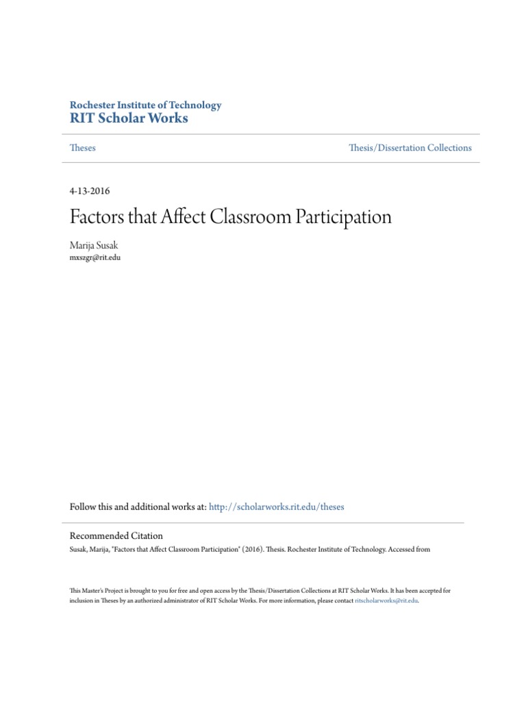 Factors Influencing Class Participation | PDF | Critical Thinking ...