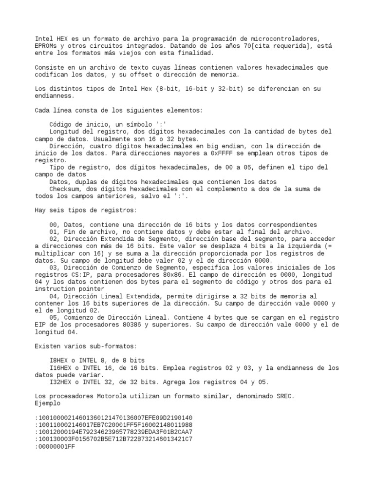 Formato Intel HEX para Microcontroladores | PDF | Poco | Electrónica ...