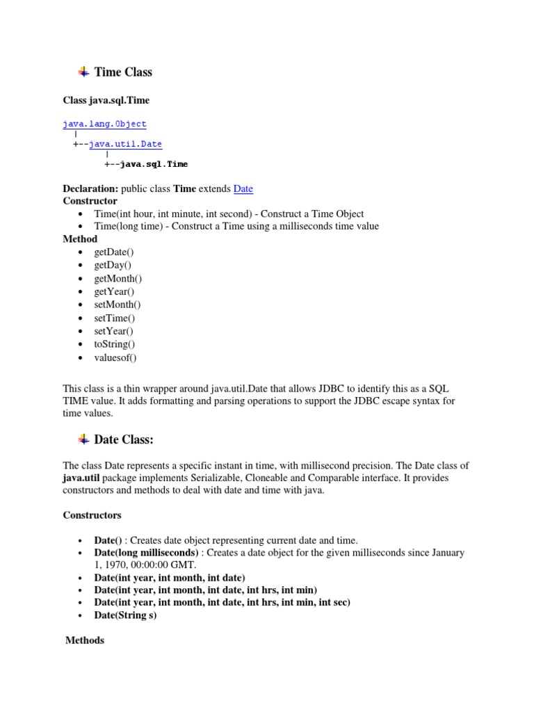 Time Class: Java - Lang.object Java - Util.date | PDF | Class (Computer ...
